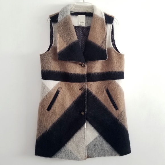 Anthropologie Jackets & Blazers - Elevenses Brown Tan Black Geometric Plaid Oversize